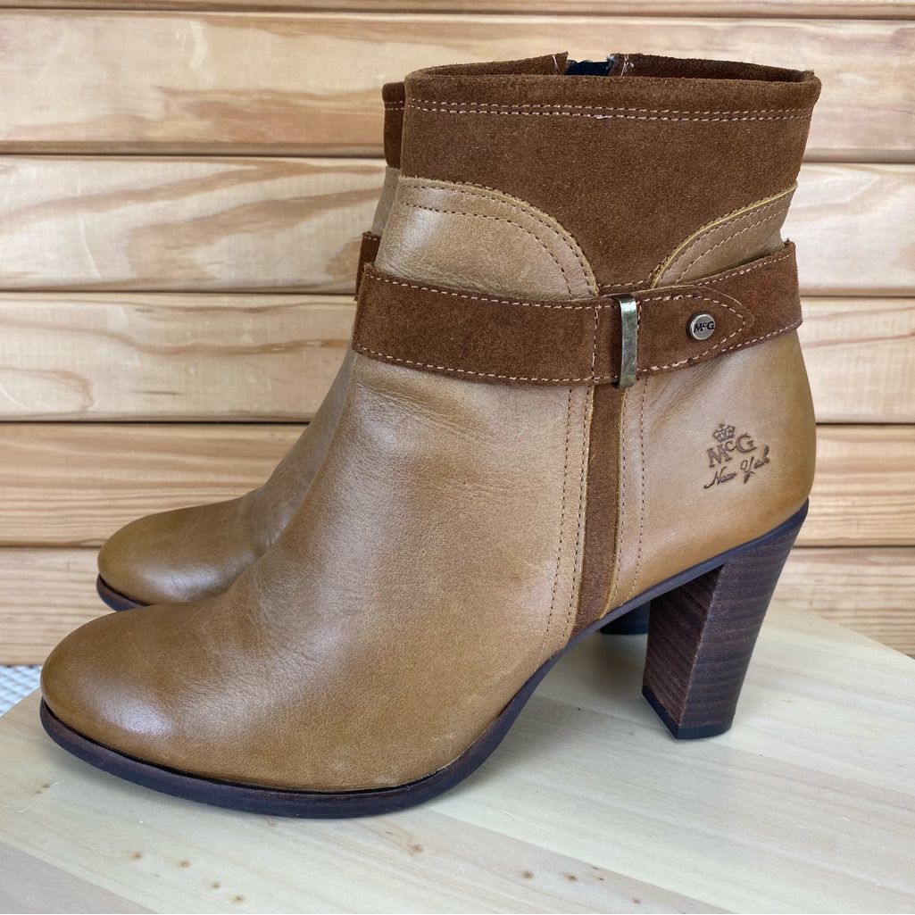 Mcgregor New York Leather / Suede Ankle Boots High Heel Booties 41 Eur Side Zip